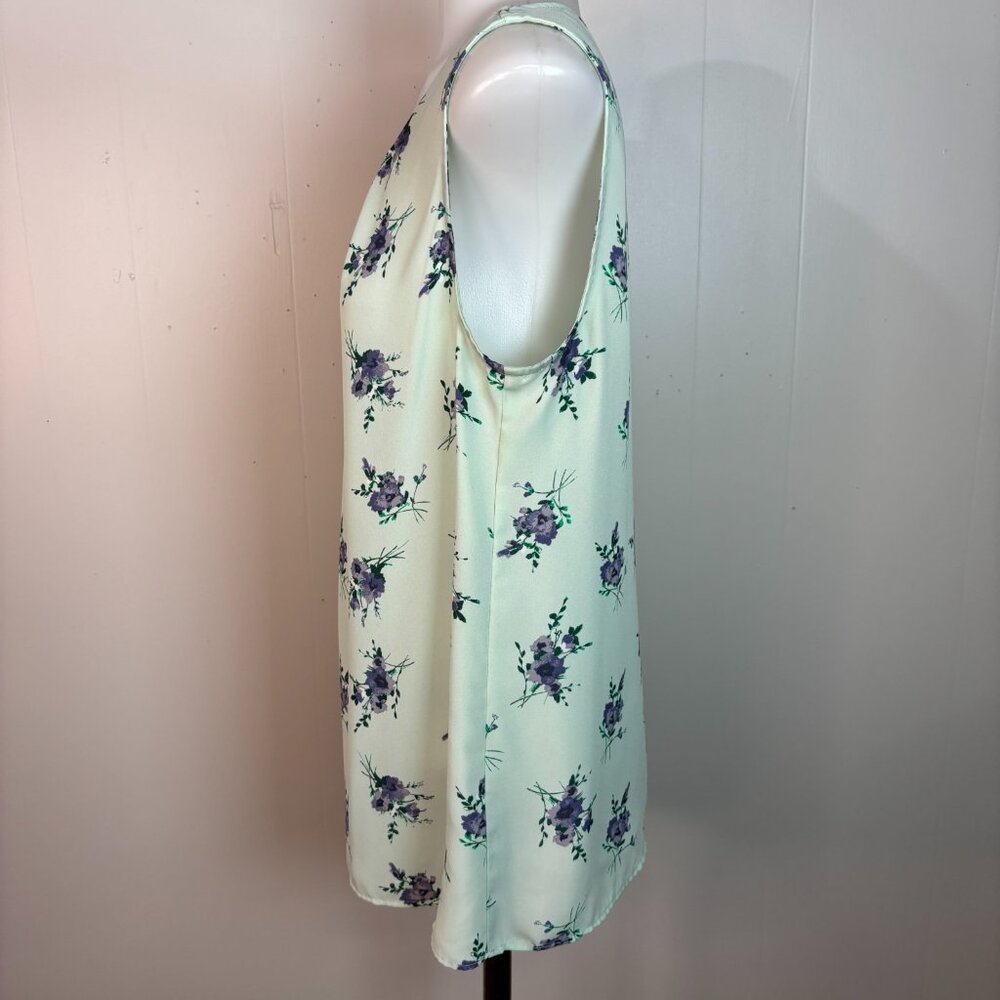 LOFT Tank Top Medium Mint Green Purple Floral Sheer Sleeveless Blouse Women's - Picture 5 of 13